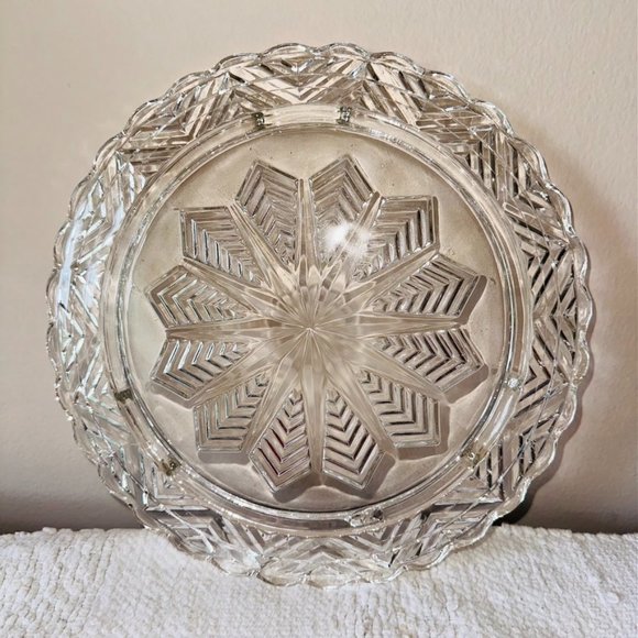 Feather Star 11.5” vintage pressed glass footed cake plate serving tray - Picture 4 of 4